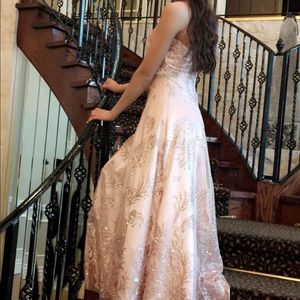 Pink sparkly chiffon prom dress